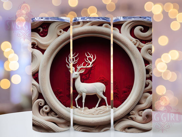 3D Red Christmas Deer Tumbler, Christmas Wrap, Winter Hunting, Red Design, 3D Sublimation, 20oz Tumbler, Festive Gift Sublimation SvggirlplusArt 