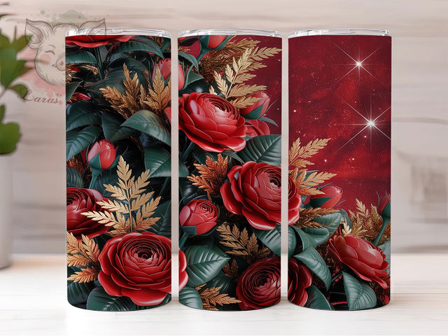 3D Red Glitter Rose Tumbler, Sparkling Rose Tumbler, 20Oz Sublimation, Glitter Rose Printable, Red Floral Design, Shiny Rose Wrap, Elegant 3D Flower Art Sublimation Lara' s Designs 