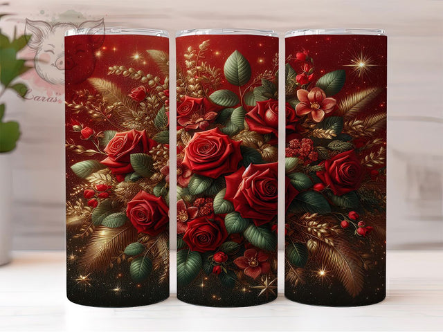 3D Red Glitter Rose Tumbler, Sparkling Rose Tumbler, 20Oz Sublimation, Glitter Rose Printable, Red Floral Design, Shiny Rose Wrap, Elegant 3D Flower Art Sublimation Lara' s Designs 