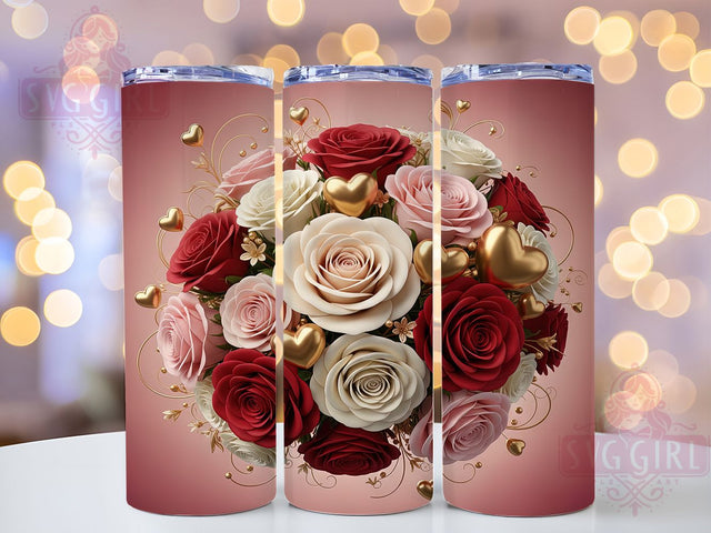 3D Red Gold Rose Tumbler, Red Gold Floral Wrap, Elegant Heart Mug Design, Sublimation Wrap, Romantic Drinkware, Gift Idea For Her, Sparkly Floral Cup Sublimation SvggirlplusArt 