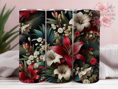 3D Red Green Floral Tumbler, Red And Green, Seamless Pattern, Romantic Theme, Elegant Art, 20Oz Tumbler, Sublimation Wrap Sublimation Li Zamperini 