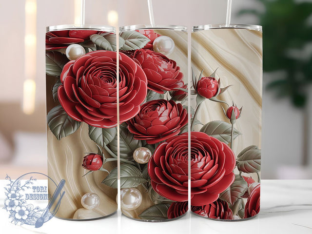 3D Red Rose Floral Tumbler, Floral Wrap Design, Elegant Rose Sublimation, Romantic Flower Cup, 20Oz Skinny Tumbler Wrap, Beautiful Rose Mug, Classic Floral Design Sublimation ToriDesigns 