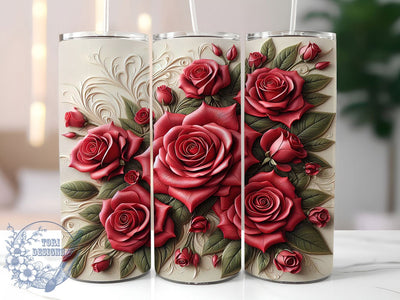 3D Red Rose Floral Tumbler, Floral Wrap Design, Elegant Rose Sublimation, Romantic Flower Cup, 20Oz Skinny Tumbler Wrap, Beautiful Rose Mug, Classic Floral Design Sublimation ToriDesigns 