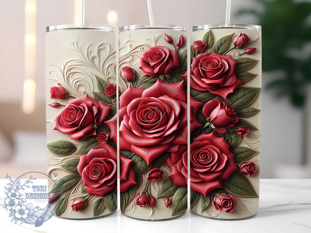 3D Red Rose Floral Tumbler, Floral Wrap Design, Elegant Rose Sublimation, Romantic Flower Cup, 20Oz Skinny Tumbler Wrap, Beautiful Rose Mug, Classic Floral Design Sublimation ToriDesigns 