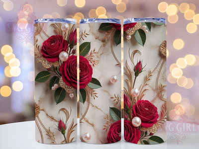 3D Red Rose Floral Tumbler, Red Roses Theme, Seamless Bloom Wrap, Elegant Botanical Design, Romantic Chic Style, Artistic Garden Print, Vibrant Nature Motif, 20Oz Tumbler, Sublimation Sublimation SvggirlplusArt 