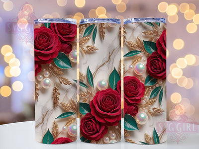 3D Red Rose Floral Tumbler, Red Roses Theme, Seamless Bloom Wrap, Elegant Botanical Design, Romantic Chic Style, Artistic Garden Print, Vibrant Nature Motif, 20Oz Tumbler, Sublimation Sublimation SvggirlplusArt 
