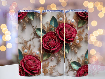 3D Red Rose Floral Tumbler, Red Roses Theme, Seamless Bloom Wrap, Elegant Botanical Design, Romantic Chic Style, Artistic Garden Print, Vibrant Nature Motif, 20Oz Tumbler, Sublimation Sublimation SvggirlplusArt 