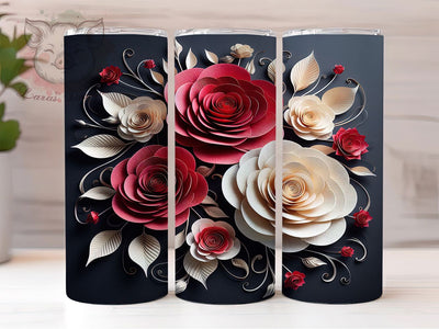 3D Red Rose Tumbler, Romantic Flowers, Seamless Pattern, Elegant Art, Whimsical Style, 20Oz Tumbler, Sublimation Wrap Sublimation Lara' s Designs 