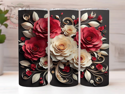 3D Red Rose Tumbler, Romantic Flowers, Seamless Pattern, Elegant Art, Whimsical Style, 20Oz Tumbler, Sublimation Wrap Sublimation Lara' s Designs 