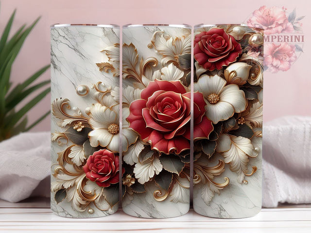 3D Red Roses Tumbler Wrap, Red Roses Tumbler, 3D Floral Design, Flower Drinkware, 20oz Tumbler Wrap, Sublimation Art, Floral Gift, Romantic Decor Sublimation Li Zamperini 