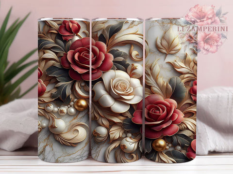 3D Red Roses Tumbler Wrap, Red Roses Tumbler, 3D Floral Design, Flower Drinkware, 20oz Tumbler Wrap, Sublimation Art, Floral Gift, Romantic Decor Sublimation Li Zamperini 