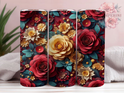3D Red Yellow Rose Tumbler, Red & Yellow Roses, Seamless Wrap, Elegant Bloom Design, Romantic Chic Style, Artistic Garden Print, Vibrant Nature Motif, 20Oz Tumbler, Sublimation Sublimation Li Zamperini 