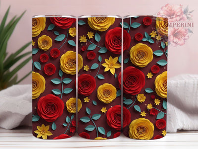 3D Red Yellow Rose Tumbler, Red & Yellow Roses, Seamless Wrap, Elegant Bloom Design, Romantic Chic Style, Artistic Garden Print, Vibrant Nature Motif, 20Oz Tumbler, Sublimation Sublimation Li Zamperini 