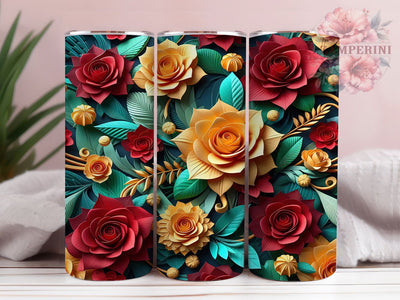 3D Red Yellow Rose Tumbler, Red & Yellow Roses, Seamless Wrap, Elegant Bloom Design, Romantic Chic Style, Artistic Garden Print, Vibrant Nature Motif, 20Oz Tumbler, Sublimation Sublimation Li Zamperini 