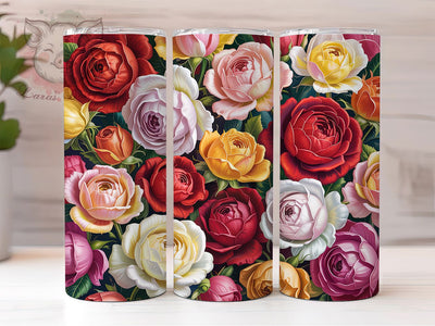 3D Red Yellow White Rose Tumbler, Red Yellow White, Seamless Pattern, Romantic Flowers, Elegant Art, 20Oz Tumbler, Sublimation Wrap Sublimation Lara' s Designs 