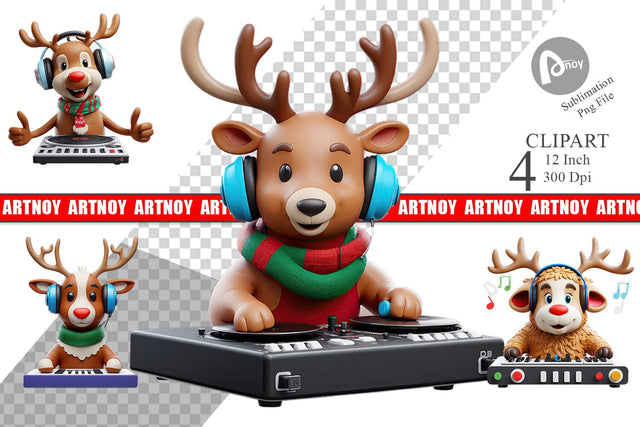 3D Reindeer DJ Clipart Sublimation artnoy 