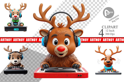 3D Reindeer DJ Clipart Sublimation artnoy 
