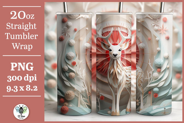 3D Reindeer Tumbler Wrap | Deer Sublimation PNG Sublimation B Renee Design 