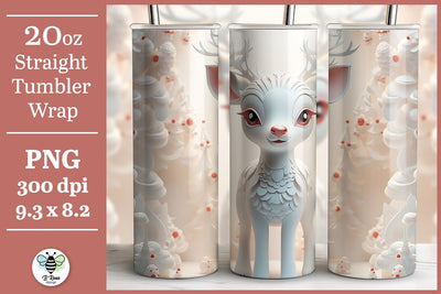3D Reindeer Tumbler Wrap | Deer Sublimation PNG Sublimation B Renee Design 