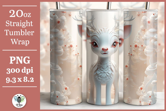 3D Reindeer Tumbler Wrap | Deer Sublimation PNG Sublimation B Renee Design 