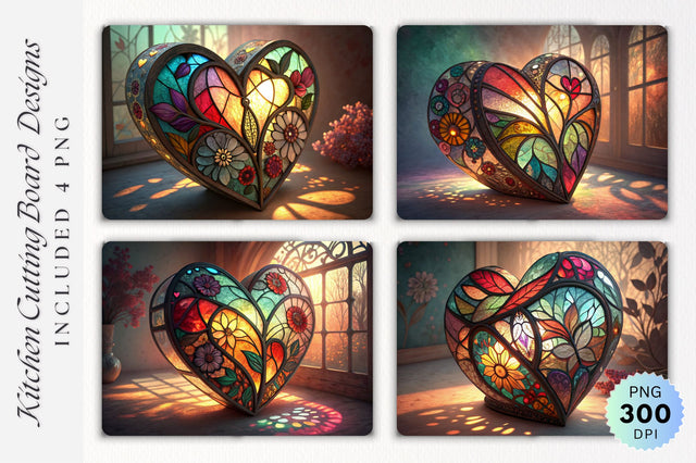 3D Rendered Stained Glass Heart on Cutting Board Sublimation Regulrcrative 