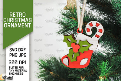 3D Retro Christmas ornament Laser Cut. Xmas tree decor SVG SVG Evgenyia Guschina 