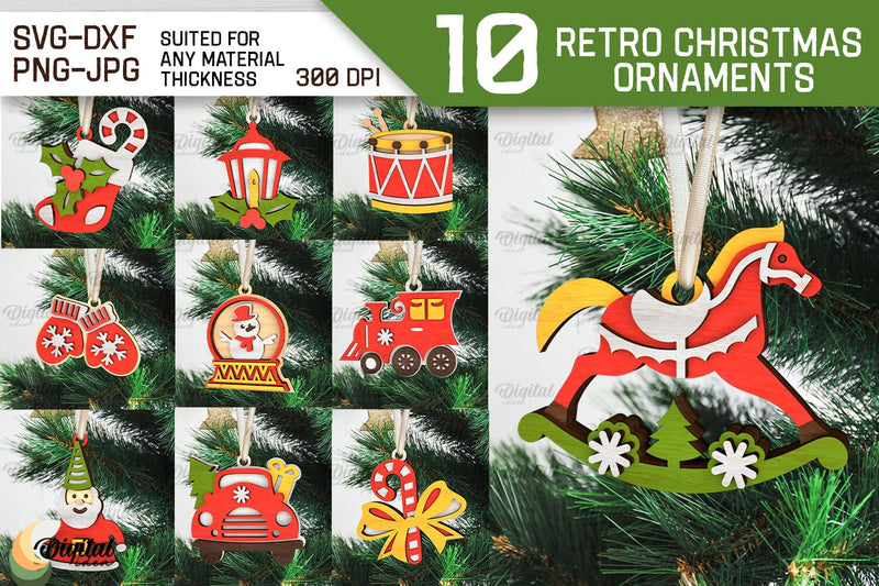 3D Retro Christmas ornaments Laser Cut Bundle. Xmas SVG SVG Evgenyia Guschina 