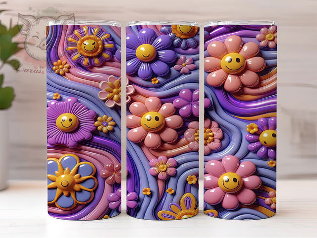 3D Retro Floral Tumbler, Inflated Puff Wrap, 3D Floral Design, Sublimation Tumbler, 20oz Skinny Cup, Vintage Pattern, Seamless Drinkware Sublimation Lara' s Designs 
