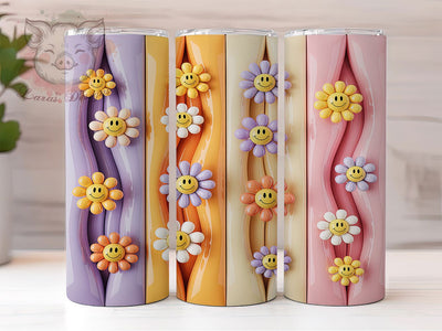 3D Retro Floral Tumbler, Inflated Puff Wrap, 3D Floral Design, Sublimation Tumbler, 20oz Skinny Cup, Vintage Pattern, Seamless Drinkware Sublimation Lara' s Designs 