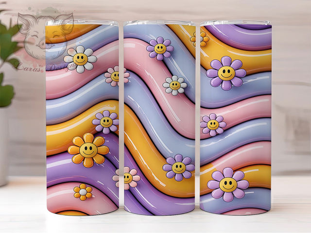 3D Retro Floral Tumbler, Inflated Puff Wrap, 3D Floral Design, Sublimation Tumbler, 20oz Skinny Cup, Vintage Pattern, Seamless Drinkware Sublimation Lara' s Designs 