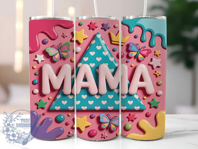 3D Retro Inflated Mama Tumbler, 3D Inflated Sublimation Design, Motherhood Quotes Art, 20oz Mom Tumbler, Whimsical Retro Mug, Stylish Mama Cup, Bold Retro Wrap Sublimation ToriDesigns 