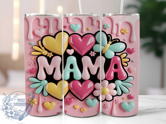 3D Retro Inflated Mama Tumbler, 3D Inflated Sublimation Design, Motherhood Quotes Art, 20oz Mom Tumbler, Whimsical Retro Mug, Stylish Mama Cup, Bold Retro Wrap Sublimation ToriDesigns 