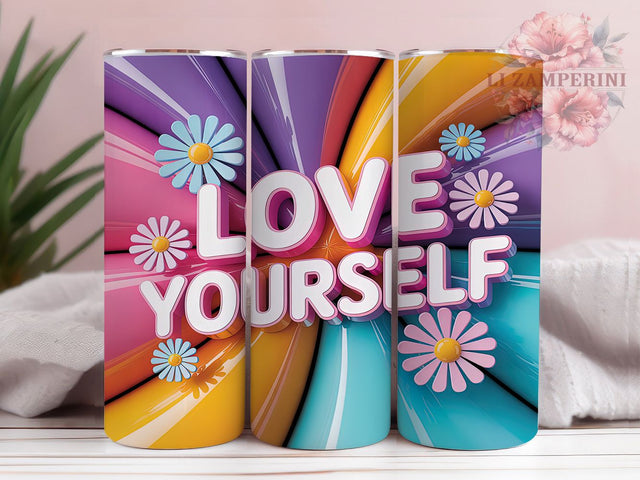 3D Retro Love Yourself Tumbler, Retro Puffy Wrap, Inflated 3D Design, Sublimation Cup, 20oz Skinny Tumbler, Positive Drinkware, Motivational Style Sublimation Li Zamperini 