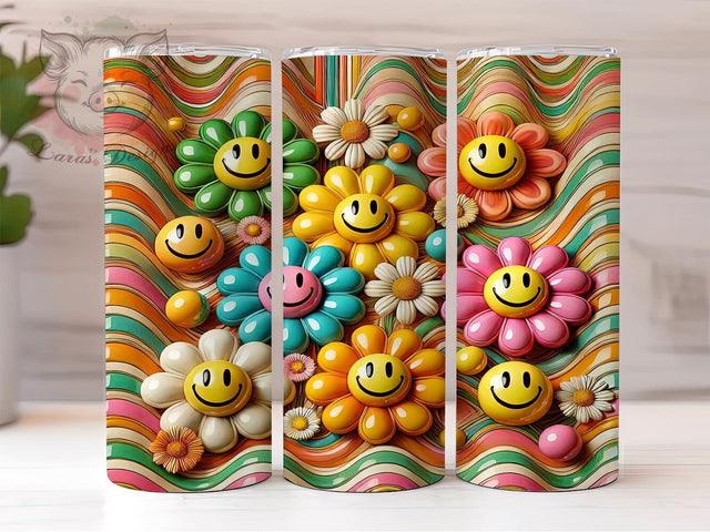 3D Retro Smiley Tumbler, Groovy Puffy Tumbler Wrap, 20oz Sublimation Design, Colorful Tumbler Art, Digital Download Tumbler, Funky Drinkware Design, Unique Gift Tumbler Sublimation Lara' s Designs 