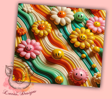 3D Retro Smiley Tumbler, Groovy Puffy Tumbler Wrap, 20oz Sublimation Design, Colorful Tumbler Art, Digital Download Tumbler, Funky Drinkware Design, Unique Gift Tumbler Sublimation Lara' s Designs 