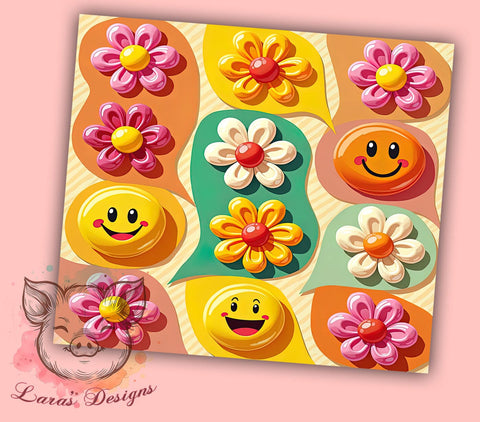 3D Retro Smiley Tumbler, Groovy Puffy Tumbler Wrap, 20oz Sublimation Design, Colorful Tumbler Art, Digital Download Tumbler, Funky Drinkware Design, Unique Gift Tumbler Sublimation Lara' s Designs 