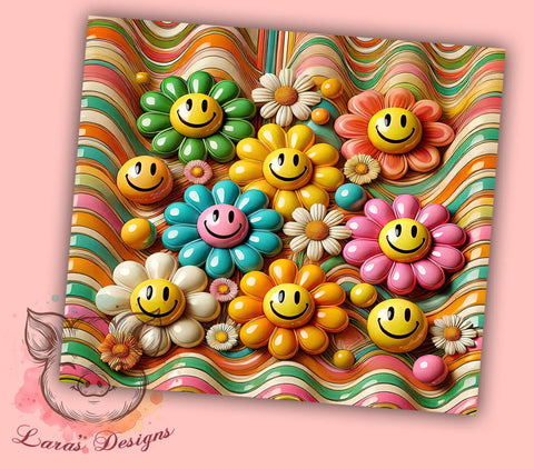 3D Retro Smiley Tumbler, Groovy Puffy Tumbler Wrap, 20oz Sublimation Design, Colorful Tumbler Art, Digital Download Tumbler, Funky Drinkware Design, Unique Gift Tumbler Sublimation Lara' s Designs 
