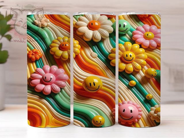 3D Retro Smiley Tumbler, Groovy Puffy Tumbler Wrap, 20oz Sublimation Design, Colorful Tumbler Art, Digital Download Tumbler, Funky Drinkware Design, Unique Gift Tumbler Sublimation Lara' s Designs 