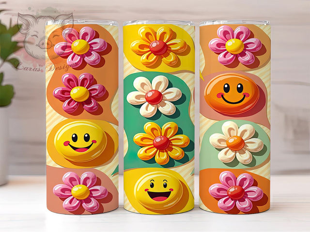 3D Retro Smiley Tumbler, Groovy Puffy Tumbler Wrap, 20oz Sublimation Design, Colorful Tumbler Art, Digital Download Tumbler, Funky Drinkware Design, Unique Gift Tumbler Sublimation Lara' s Designs 