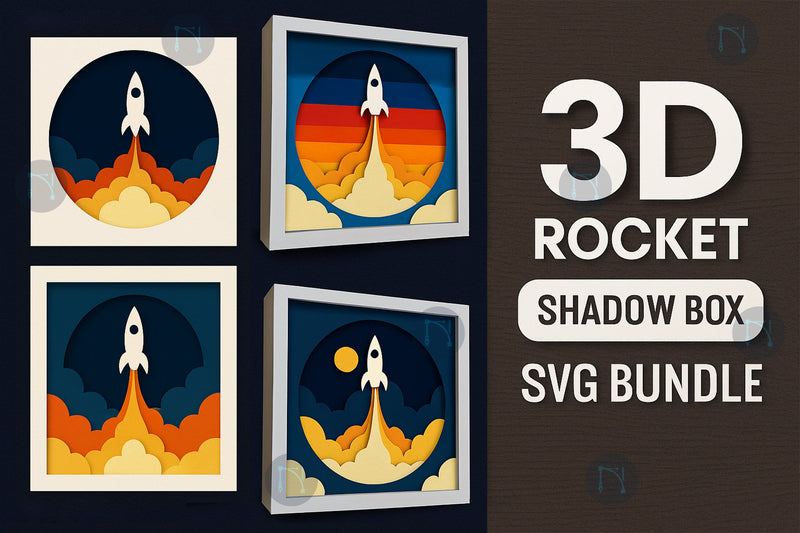 3D Rocket Shadow Box SVG Bundle - So Fontsy