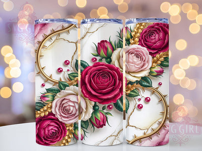 3D Romantic Red Roses Tumbler, 3D Floral Pattern, Romantic Rose Design, 20Oz Sublimation Wrap, Elegant Flower Art, Blooming Rose Texture, Tumbler Sublimation Sublimation SvggirlplusArt 
