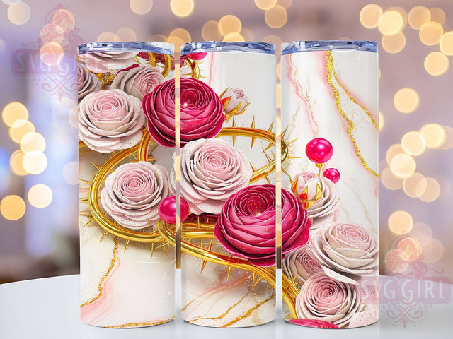 3D Romantic Red Roses Tumbler, 3D Floral Pattern, Romantic Rose Design, 20Oz Sublimation Wrap, Elegant Flower Art, Blooming Rose Texture, Tumbler Sublimation Sublimation SvggirlplusArt 