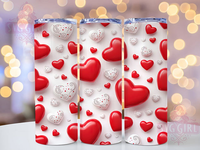3D Romantic Valentine Hearts Tumbler, Seamless Love Wrap, Romantic Heart Design, Sublimation Cup, 20oz Skinny Tumbler, Cute Valentine Drinkware, 3D Love Style Sublimation SvggirlplusArt 