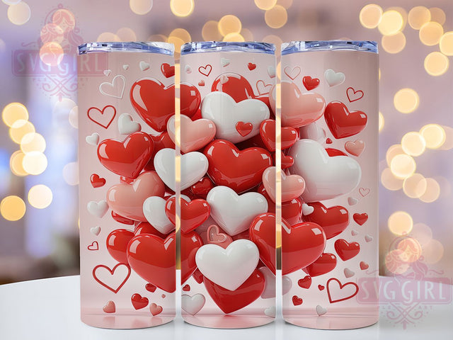 3D Romantic Valentine Hearts Tumbler, Seamless Love Wrap, Romantic Heart Design, Sublimation Cup, 20oz Skinny Tumbler, Cute Valentine Drinkware, 3D Love Style Sublimation SvggirlplusArt 