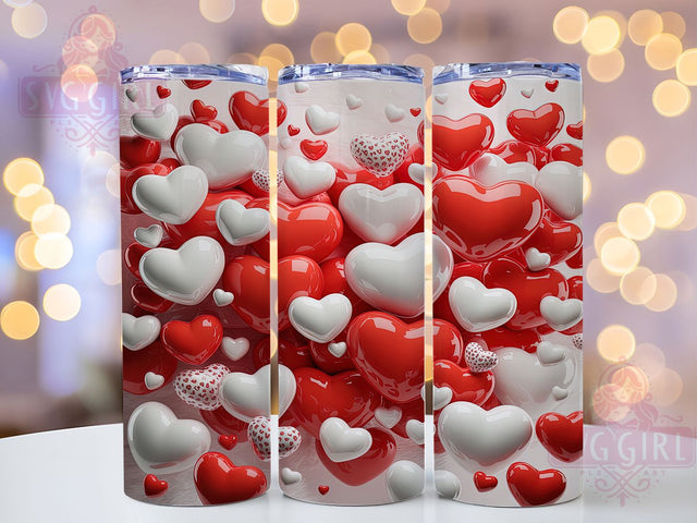 3D Romantic Valentine Hearts Tumbler, Seamless Love Wrap, Romantic Heart Design, Sublimation Cup, 20oz Skinny Tumbler, Cute Valentine Drinkware, 3D Love Style Sublimation SvggirlplusArt 