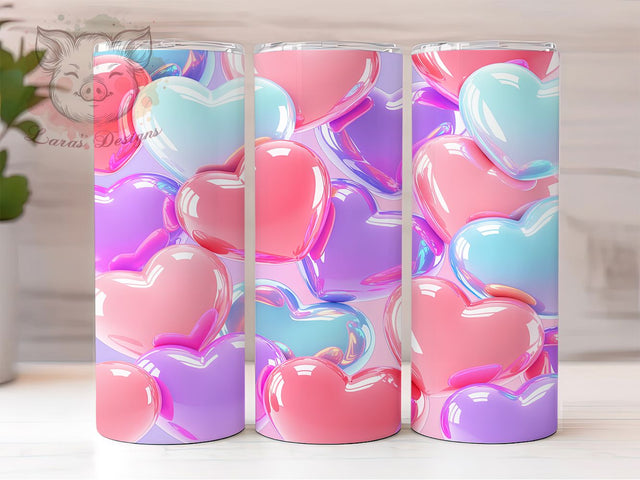 3D Romantic Valentine Hearts Tumbler, Valentine 3D Design, Romantic Heart Pattern, 20Oz Sublimation Wrap, 3D Love Art, Valentine Texture, Tumbler Sublimation Sublimation Lara' s Designs 