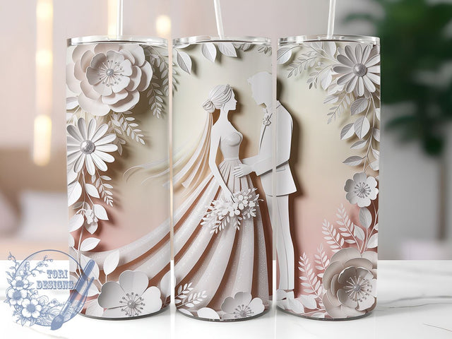 3D Romantic Wedding Couple Tumbler, 3D Romantic Wrap, Bride And Groom Cup, Floral Wedding Drinkware, Marriage Gift Tumbler, Elegant Love Sublimation Design, Anniversary Couple Wrap Sublimation ToriDesigns 