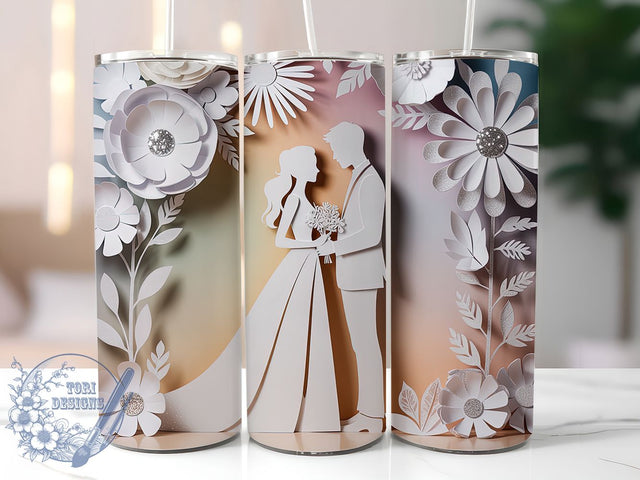 3D Romantic Wedding Couple Tumbler, 3D Romantic Wrap, Bride And Groom Cup, Floral Wedding Drinkware, Marriage Gift Tumbler, Elegant Love Sublimation Design, Anniversary Couple Wrap Sublimation ToriDesigns 