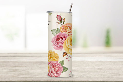 3D Rose and Bee Seamless Tumbler Wrap, Nature-Inspired 3D Design, seamless tumbler wrap, rose bee design, nature floral wrap, 3d rose bees, watercolor bee design, 20oz skinny tumbler, tapered tumbler wrap, straight tumbler design Sublimation FloridPrintables 