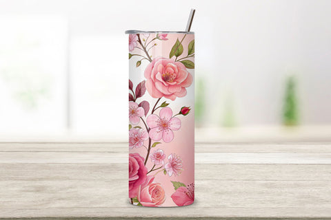 3D Rose and Cherry Blossom Seamless Tumbler Wrap, Soft Pink 3D Design, seamless tumbler wrap, rose cherry design, soft floral wrap, pink blossom roses, watercolor cherry design, 20oz skinny tumbler, tapered tumbler wrap, straight tumbler design Sublimation FloridPrintables 